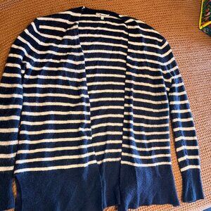 MADEWELL Women's Small Cardigan Sweater Blue White Striped Alpaca Merino Wool